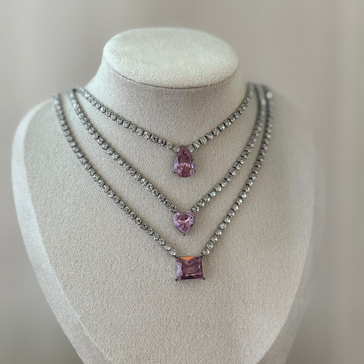 Tennis Necklace With Pink Stone