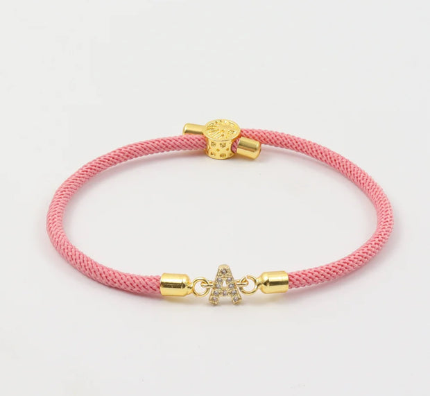 Adjustable Initial Bracelet - Pink