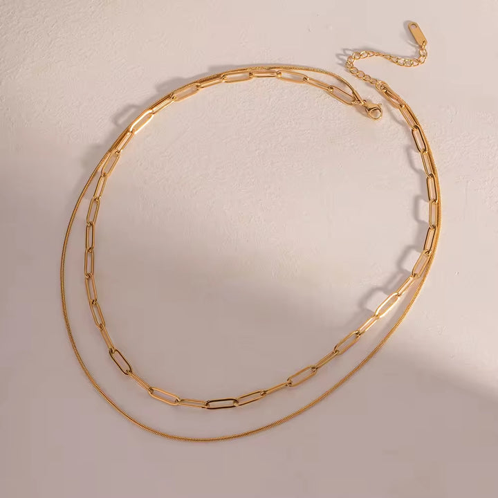 Layered Paperclip With Thin Snake Chain