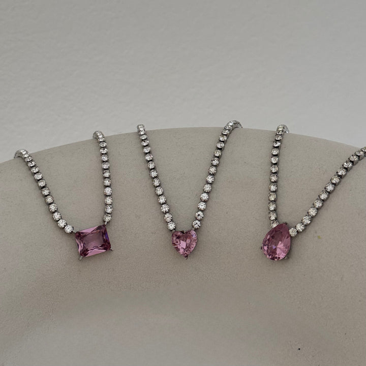 Tennis Necklace With Pink Stone