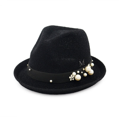 Straw Bucket Hat With Beads- Black