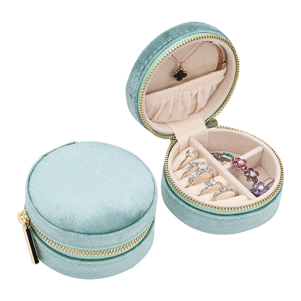Velvet circle jewellery box | Sea Green