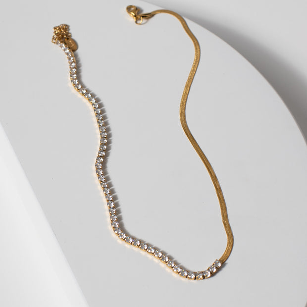 Cz herringbone snake necklace