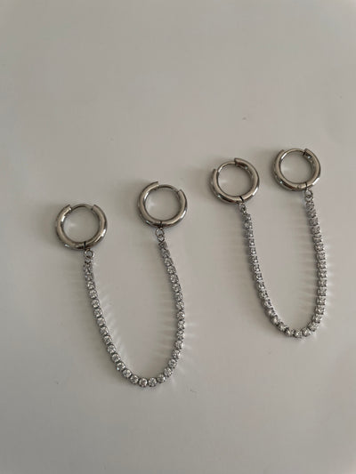 Malika drop chain huggie hoop - Silver